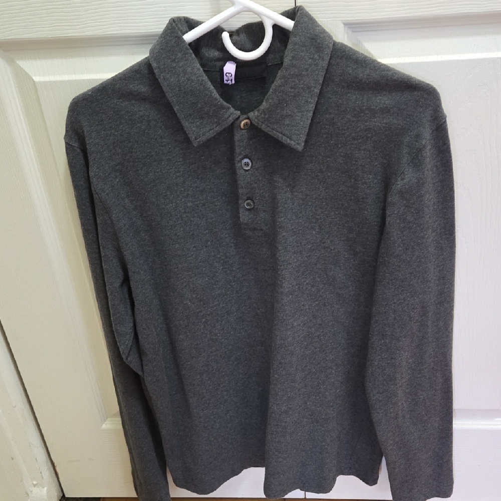 Gray Long Sleeve Prada Polo Shirt